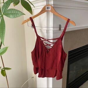 F21 Red Lace Up Flowy Tiered Tank Top